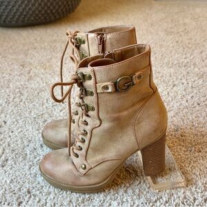 G by Guess Tan Lace-Up Boots with Buckle Detail